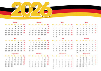horizontal german calendar template 2026 modern wall calendar with flag