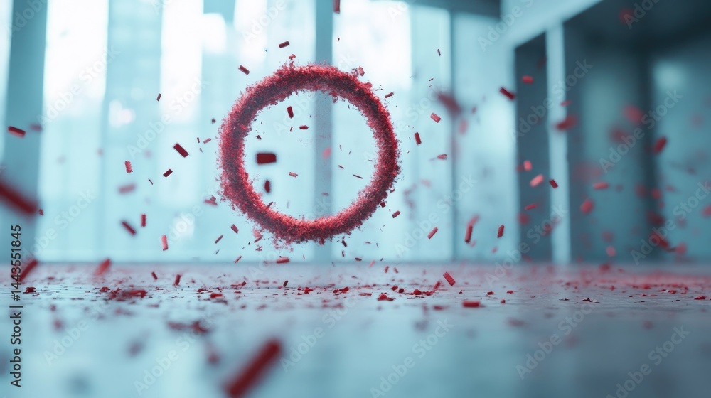 Poster abstract red circle with floating digital particles modern technology background