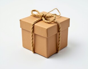 Obraz premium A brown gift box tied with a rope, isolated on a white background,Perfect for DIY Packaging, Zero-Waste Gifts, and Green Business Branding