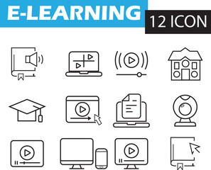 web icons set for E-Learning,video,online education,electric device icon vector line art design