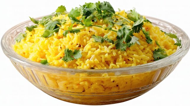 Colorful Yellow Rice Dish Garnished with Fresh Herbs and Spices - Powered by Adobe