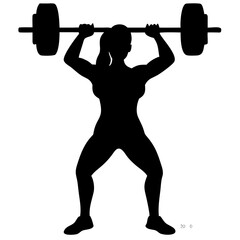 Fototapeta premium A black silhouette of a strong woman lifting a heavy barbell, showcasing power and determination in a weightlifting or fitness context