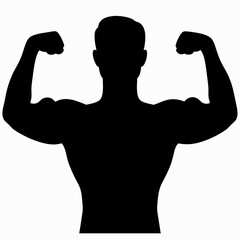 Fototapeta premium A black silhouette of a very muscular man flexing both arms to show off his biceps and physique