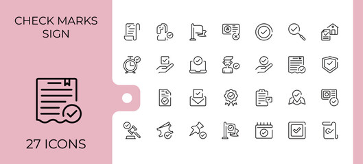 Check marks sign icon set. Contains such icons as check, checkmark, checkbox, confirm, mark and more. Checkbox modern icon set. Signs for web and mobile app. © Cats2udio