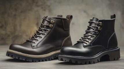 Two brown and black leather boots