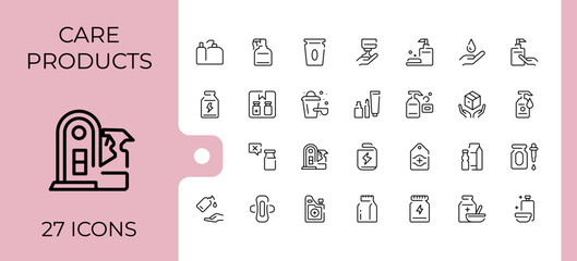 Care Products related icon. Contains such icons as care, moist, product, health, sun protection, mask and more. Vector outline icons collection. Beauty icon set. Signs for web and mobile app.