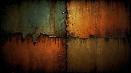 Grunge Square Panel Background with Deep Weathering Effects and Rust Texture
