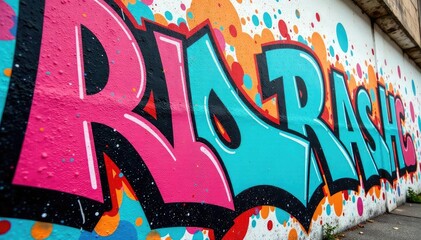 Obraz premium Close-up of a graffiti-covered wall, isolated on white, edgy, vibrant