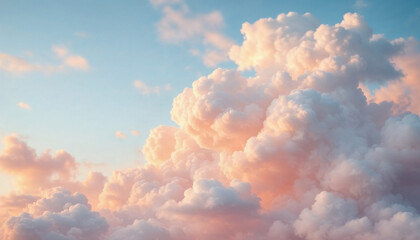 Majestic clouds illuminated by soft sunset light creating a serene sky view over an open landscape