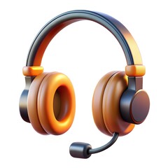 3D orange Headset with Microphone Icon for Gaming and Communication Technology