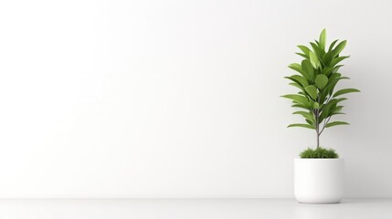 Minimalist plant in white pot against a blank wall (1)