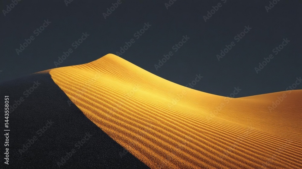 Poster close-up of a sand dune with a dark blue background. the dune appears to be in motion, with the top 
