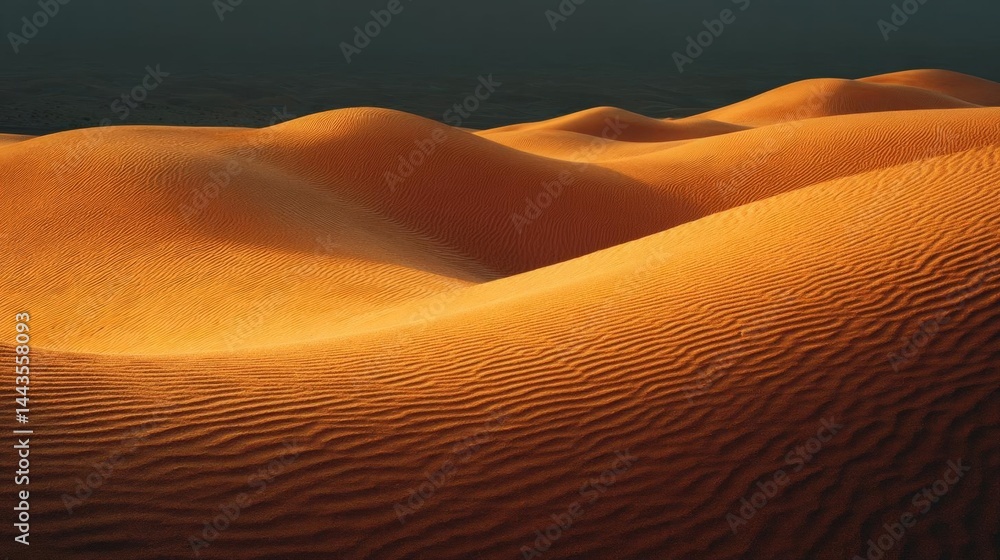 Poster close-up of a sand dune. the sand is a warm orange color and has a smooth texture. the dune appears 