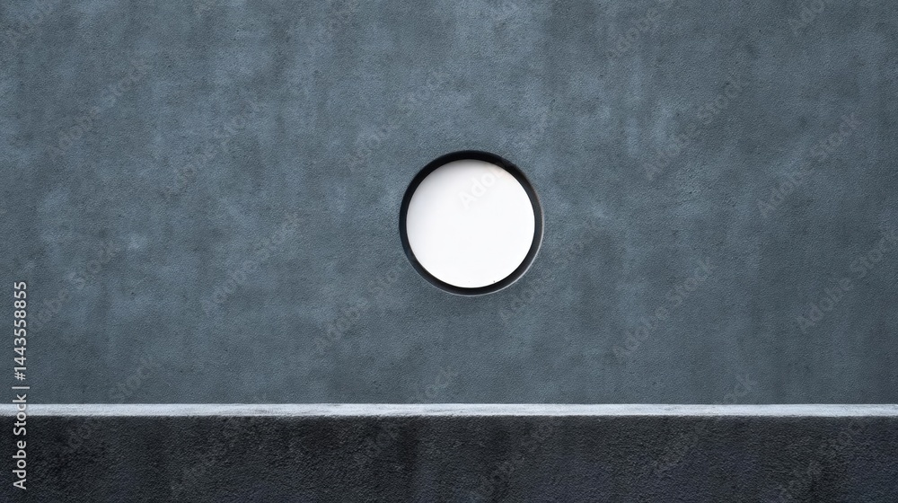 Poster close-up of a round window on a gray concrete wall. the window is in the center of the image and is 