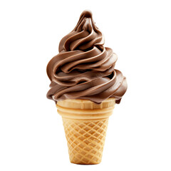 Delicious chocolate soft serve ice cream in a cone against a transparent background, inviting you to indulge, Chocolate Soft Serve Ice Cream in Cone Isolated on transparent background