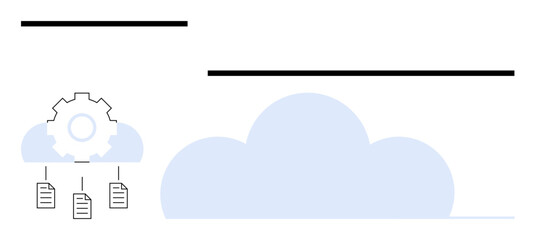 Cloud and gear icon represent automation, connected to files symbolizing data storage and sharing. Ideal for cloud computing, workflow, collaboration, integration, data management, hosting, flat