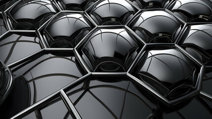 Fototapeta premium Futuristic Black Hexagonal Pattern – 3D Glossy Geometric Abstract Background