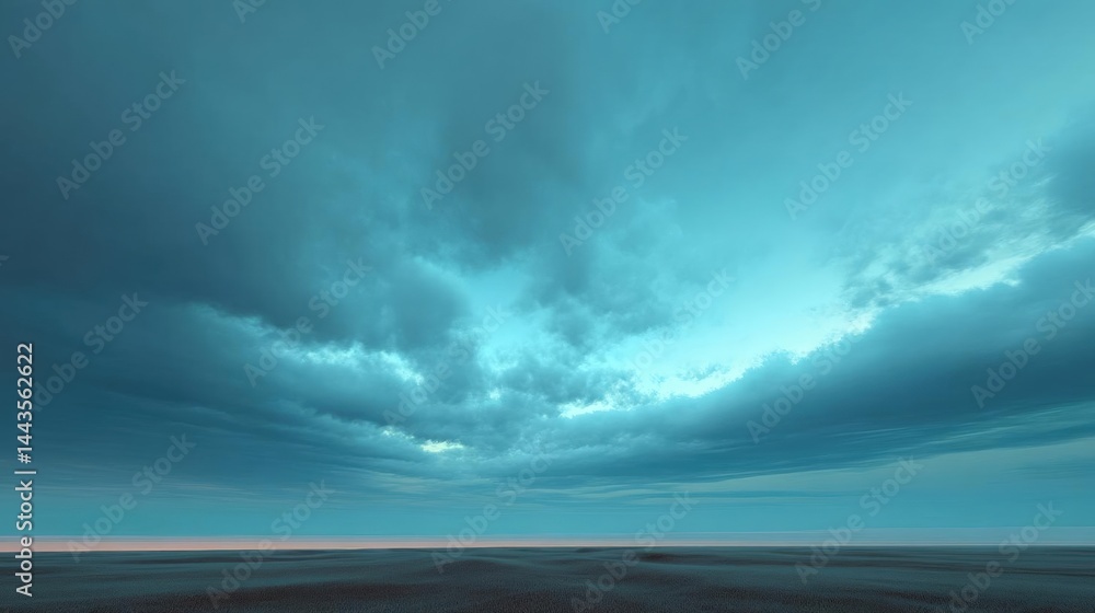 Poster landscape photograph of a vast open field with a vast sky in the background. the sky is a deep blue 