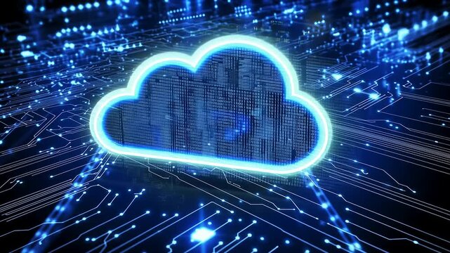 Futuristic Digital Cloud with Binary Code and Data Streams