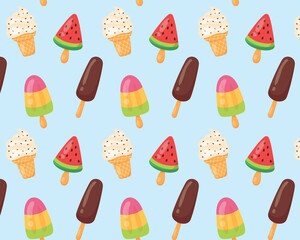 Pattern of different types of ice cream. Hand-drawn. Vector illustration