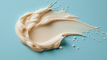 Fototapeta premium A creamy white substance is spread out on a blue surface