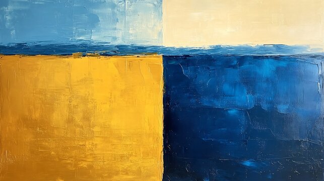 ochre Bold abstract color fields in ultramarine and