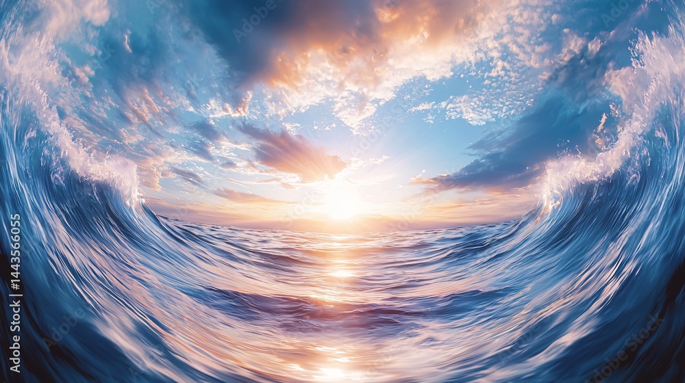 Aufkleber a powerful wave in the ocean with surreal energy pulsating under the natural sunlight creating a dre