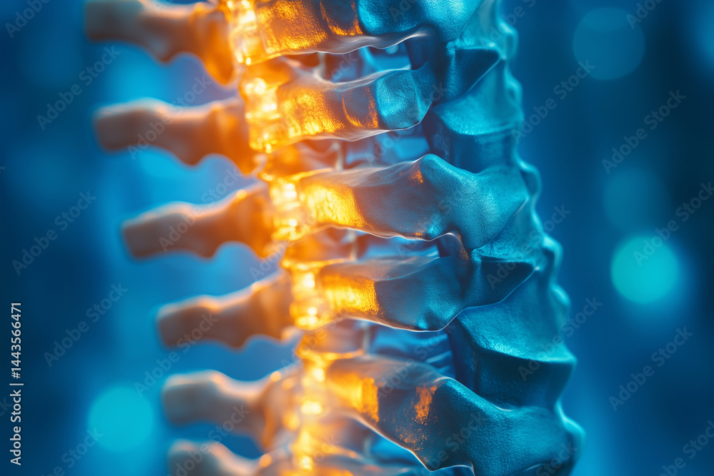 Poster spine is shown in a blue and orange color scheme. the spine is shown in a 3d format, with the blue a