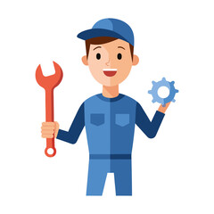 Man Mechanic Holding Wrench On Transparent Background
