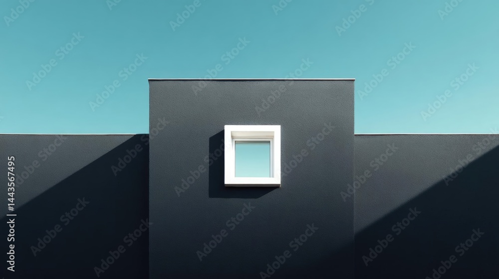 Aufkleber square-shaped window on the side of a building. the window is white and has a small square frame. th