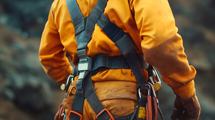Person in Climbing Gear with Safety Harness