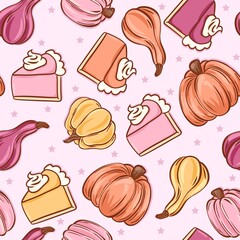 Decorative seamless pattern with pumpkins