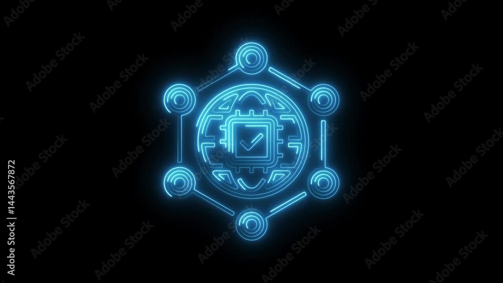 Poster neon circuit board verification animation on black background