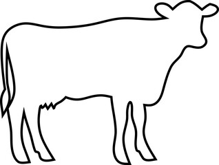 cow outline vector in a standing-side view of a farm animal vector, cattle shape isolated on white, and livestock clipart for agriculture, dairy, meat, nature, or rural design projects.