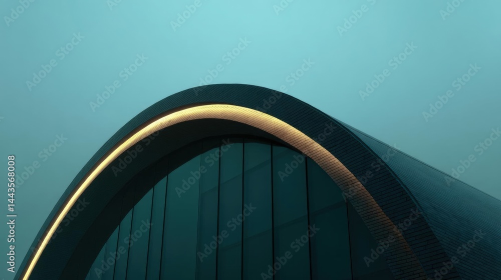 Poster close-up of a modern building with a curved architectural design. the building appears to be a high-
