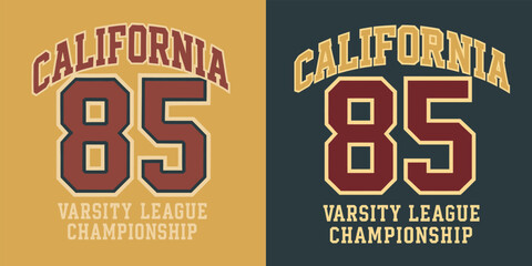 Vintage typography college California state varsity league championship retro number 85 slogan colorful print for graphic tee t-shirt or sweatshirt hoodie - Vector
