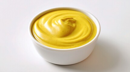 Creamy Yellow Mustard in a Small White Bowl on a Light Background