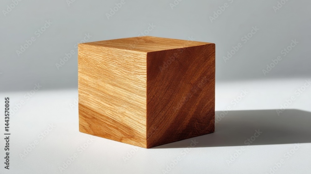 Poster photograph of a wooden cube. the cube is square in shape and appears to be made of a light-colored w