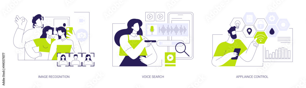 Poster machine learning abstract concept vector illustrations.