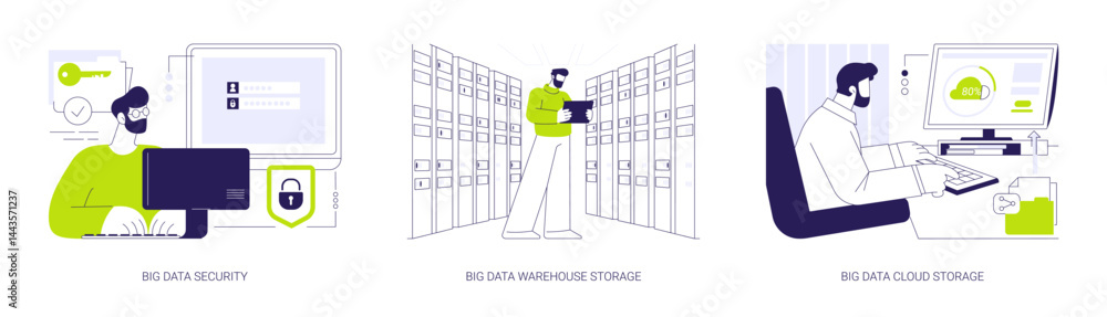Sticker big data storage abstract concept vector illustrations.