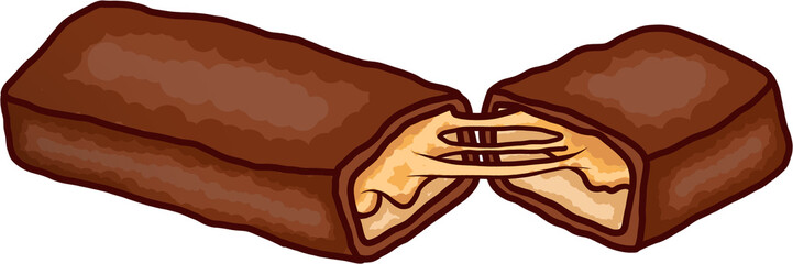 A chewy caramel chocolate bar illustration
