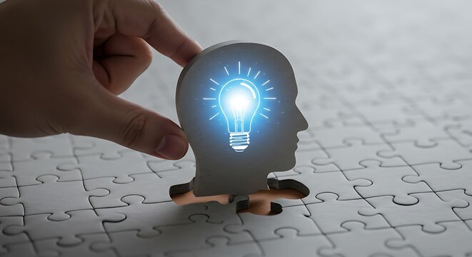 businessman holding puzzle piece with a part of intelegent and teamwork key to success