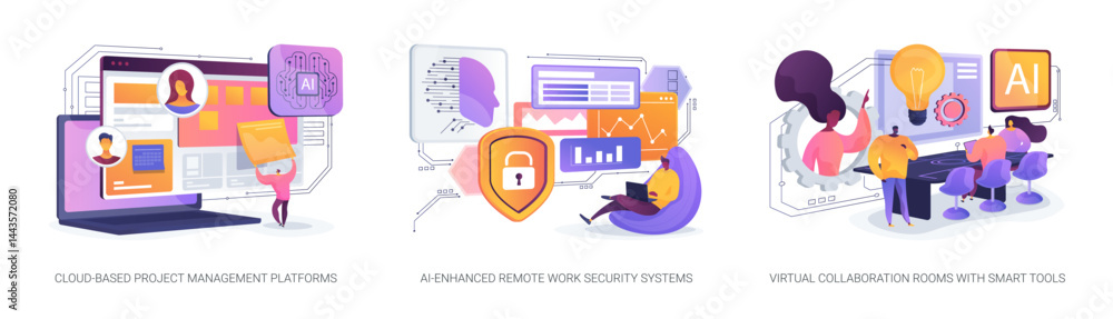 Poster ai and digital platforms for hybrid workspaces abstract concept vector illustrations.
