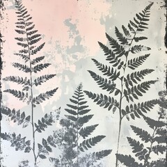 Fototapeta premium Silhouetted Fern Leaves Against Soft Pastel Background Texture