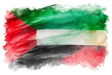 United Arab Emirates Flag: A watercolor representation of the flag, showcasing vibrant colors that symbolize the spirit of a nation and its rich heritage.