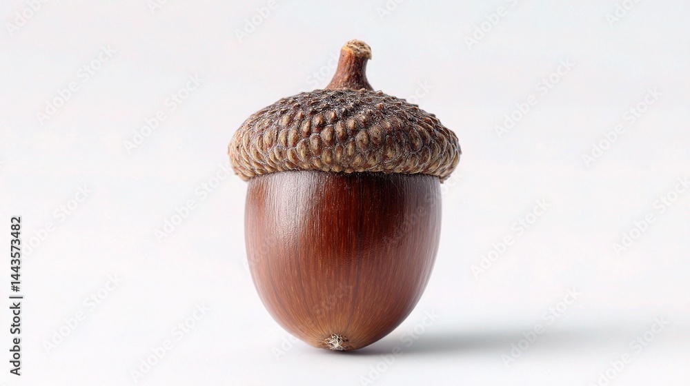 Poster single acorn with cap on minimalist background for nature themes
