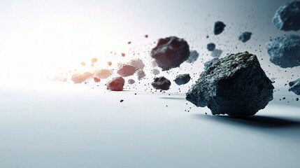 Fototapeta premium Rocks in Motion Creating Dust Cloud Against Light Background