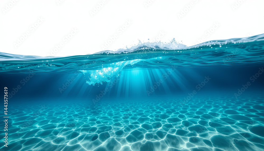 Poster sunlight streams through the tranquil surface of the ocean, creating a serene underwater atmosphere.
