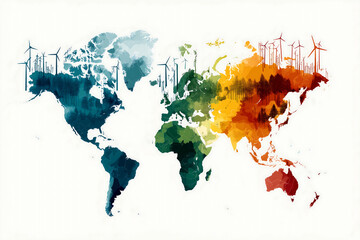 Global map highlighting countries powered by renewable energy, infographic styl