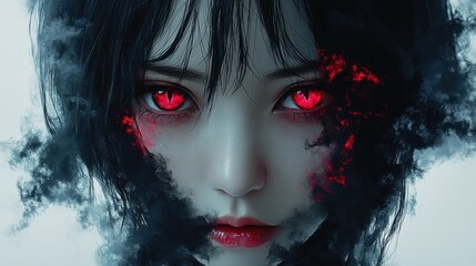 Fototapeta premium Crimson Gaze: A Digital Portrait of Mysterious Beauty